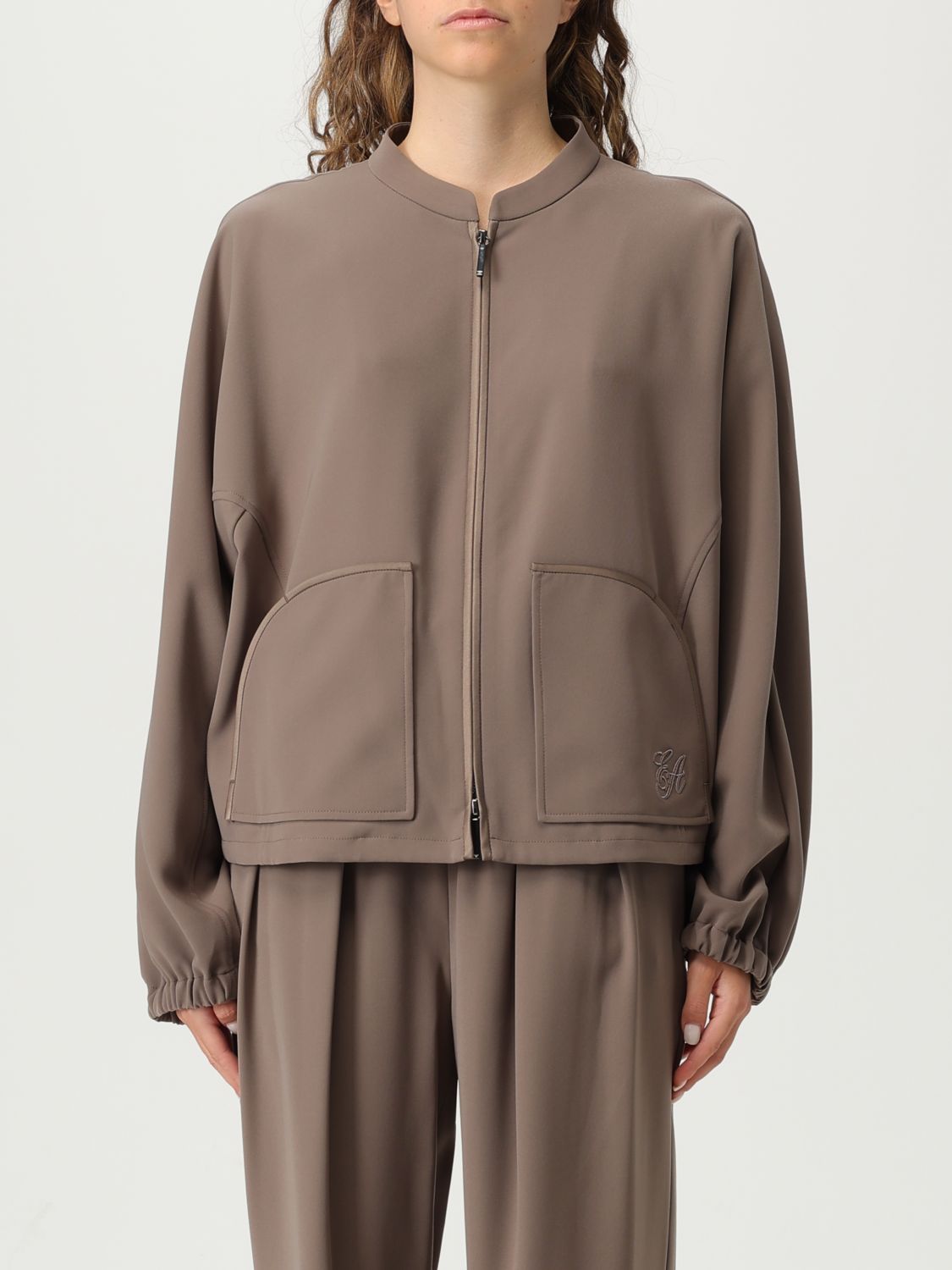 Emporio Armani Jacket With Embroidered Logo In Brown