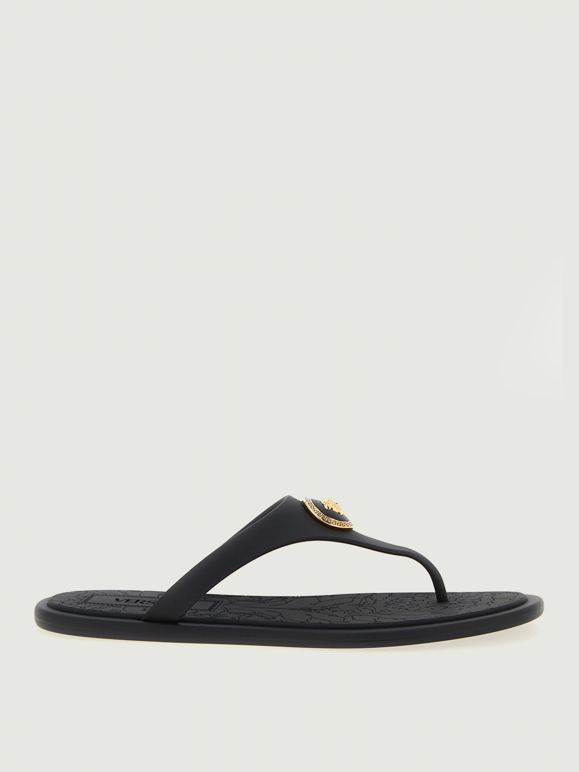 Versace Black Slides With Medusa Detail In Black