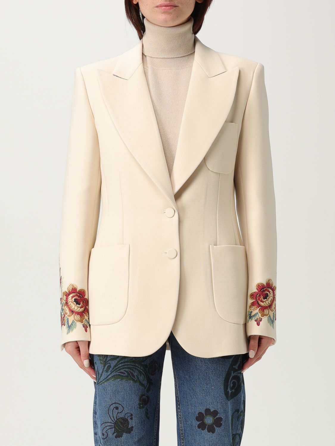 Etro Cool Wool Jacket With Embroidery In White