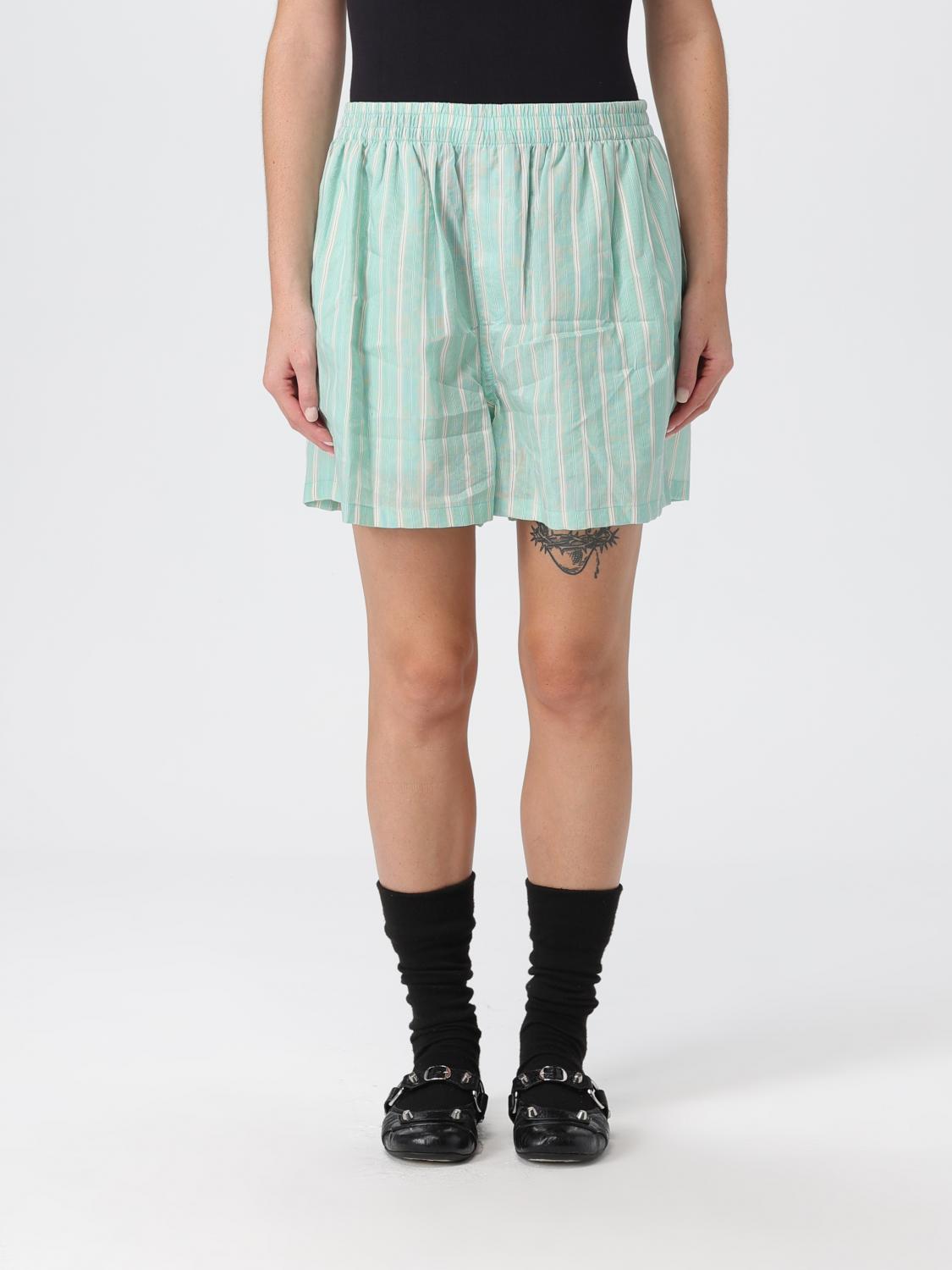 Balenciaga Striped Elastic-waist Shorts In Green