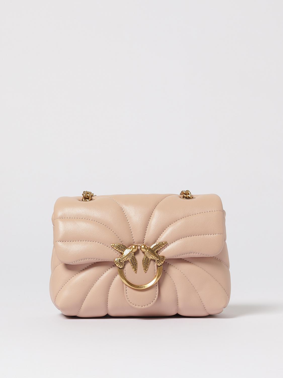 Pinko Quilted Flap Bag With Decorative Emblem And Chain Strap In Pink