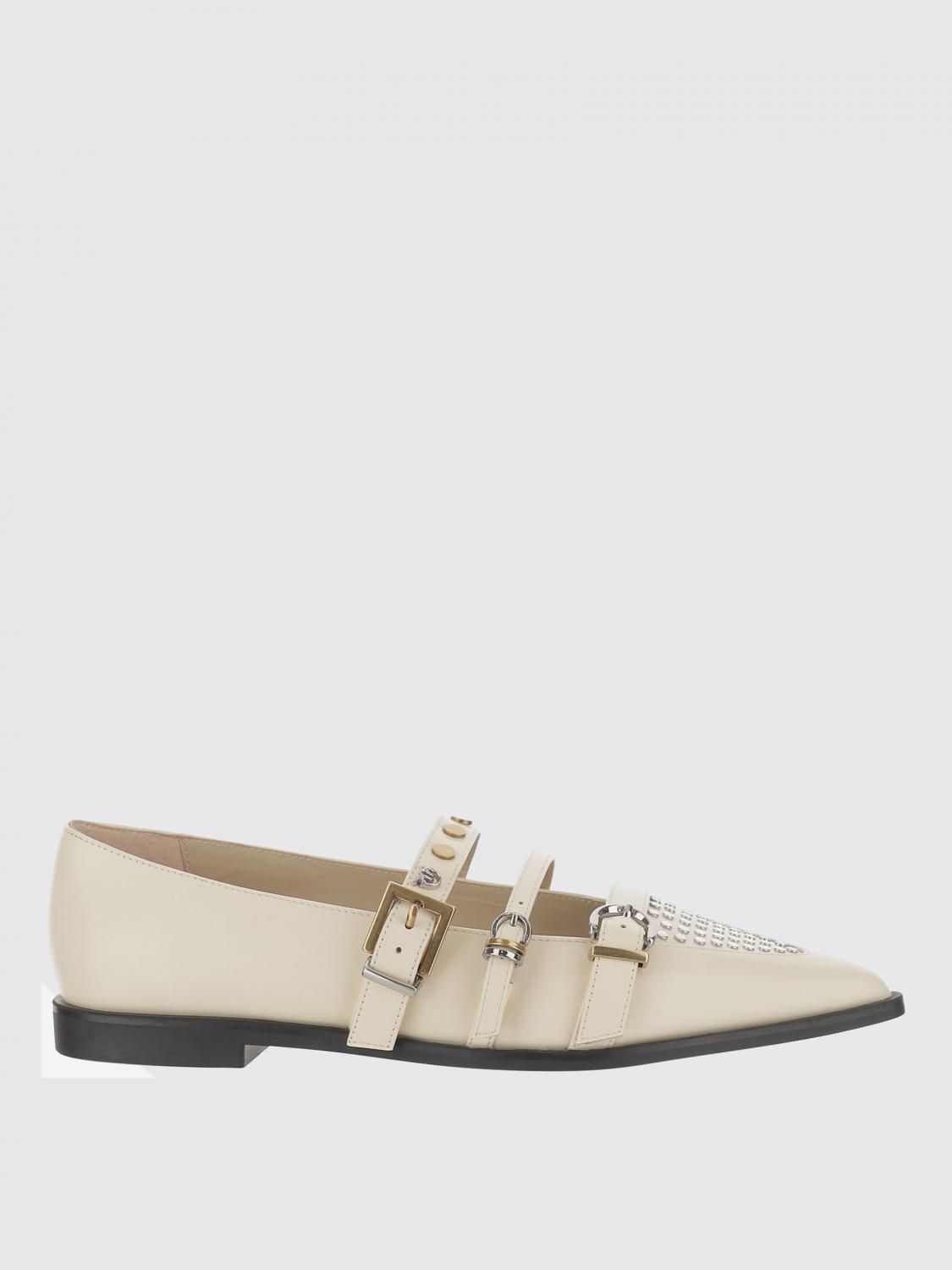 Pinko Buckle-embellished Pointed Ballet Flats In White