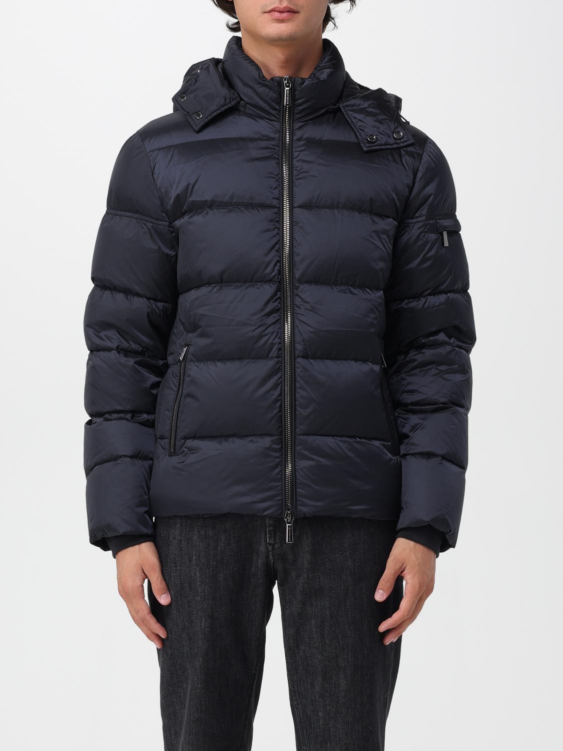 Moorer Navy Blue Padded Coat With Down-feather Filling And Functional Pockets In Blue