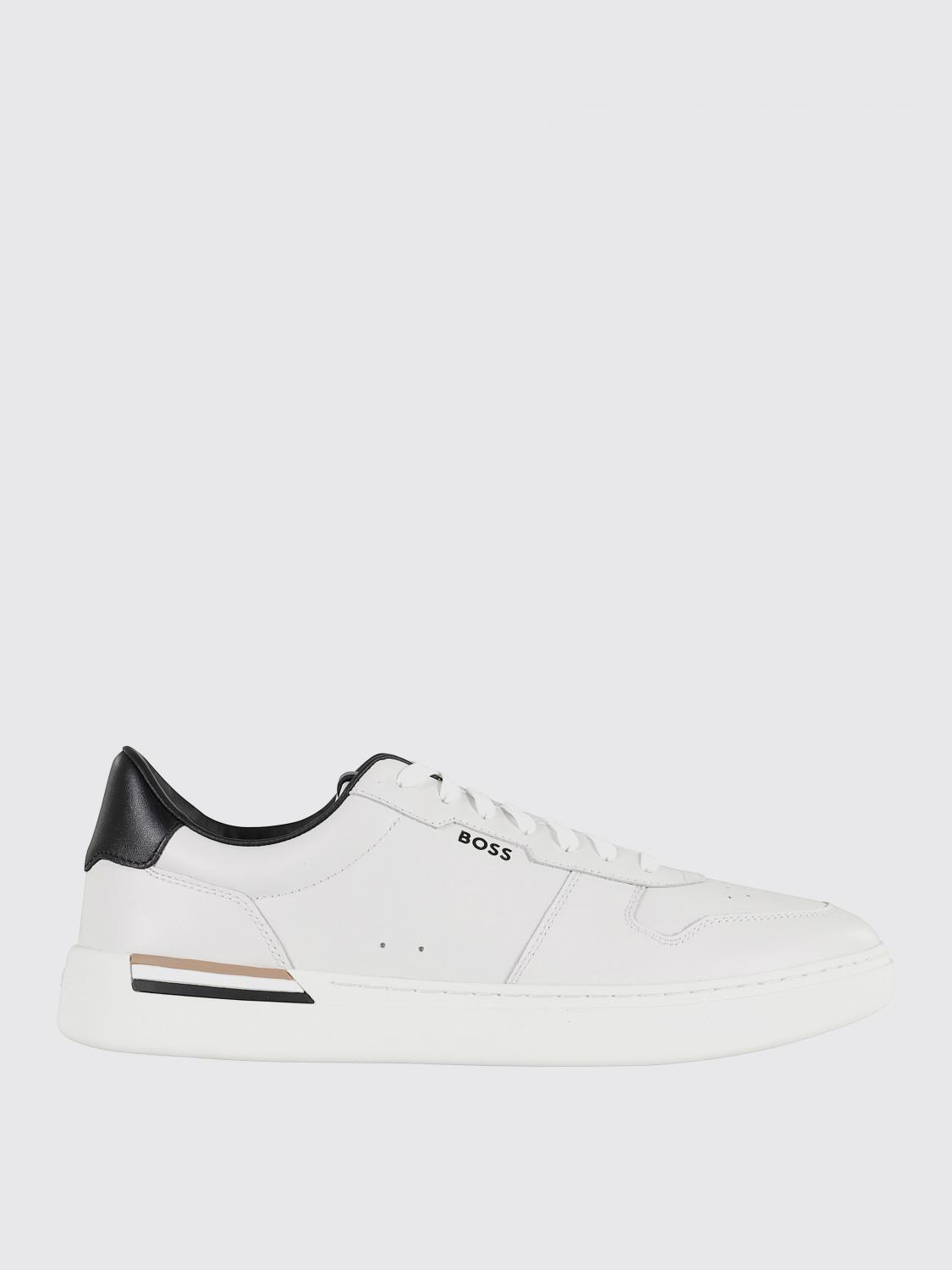 Hugo Boss Leather Trainers With Signature-stripe Details In White