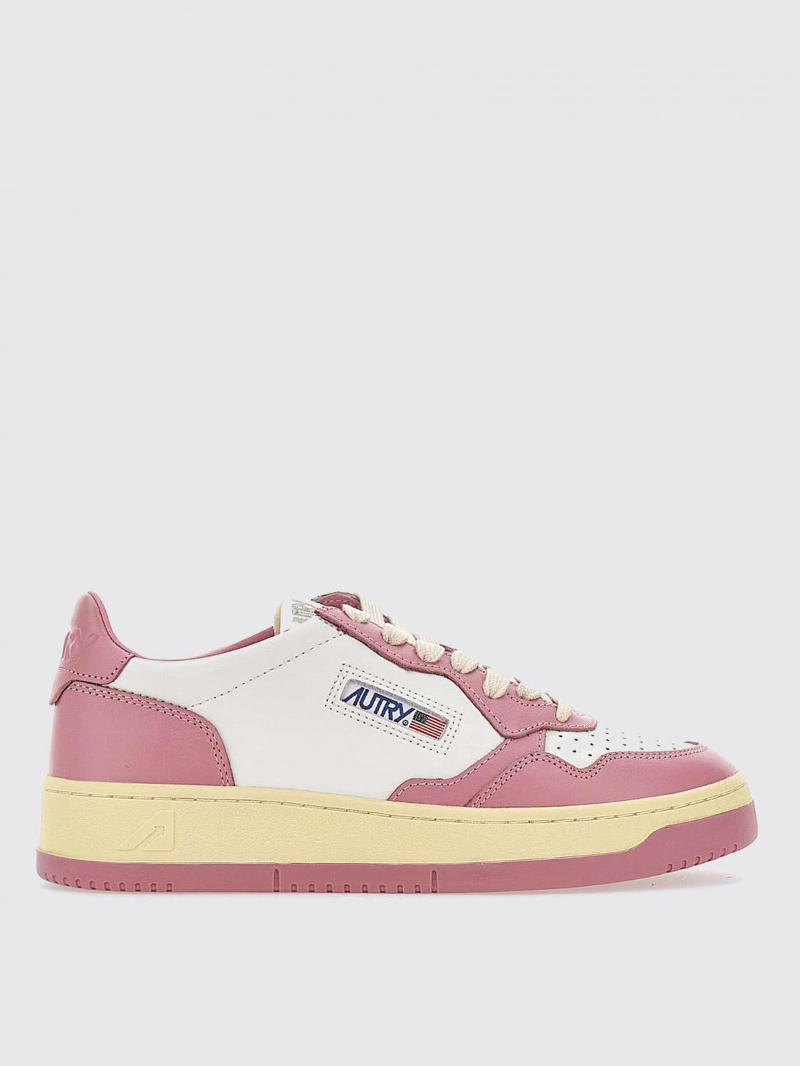 Autry Medalist Low Sneakers Bicolor In White And Polignac Leather Shoes In Pink