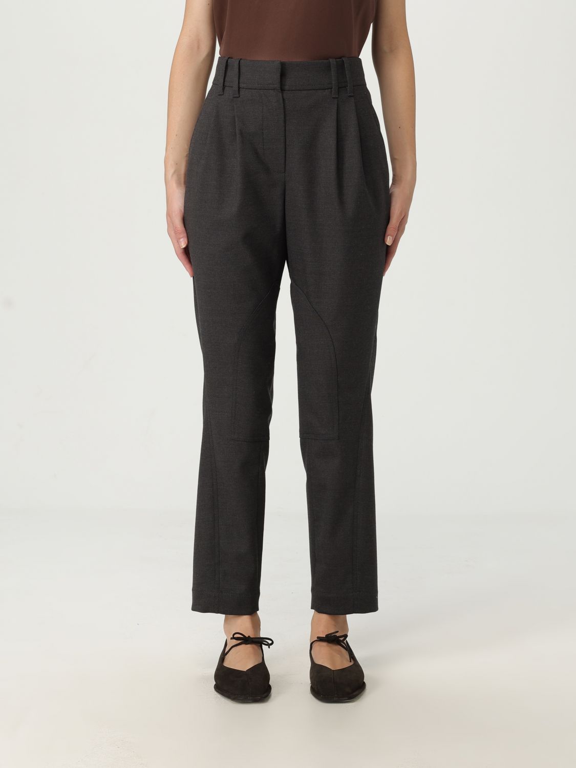 Brunello Cucinelli Pants Woman Color Grey In Black