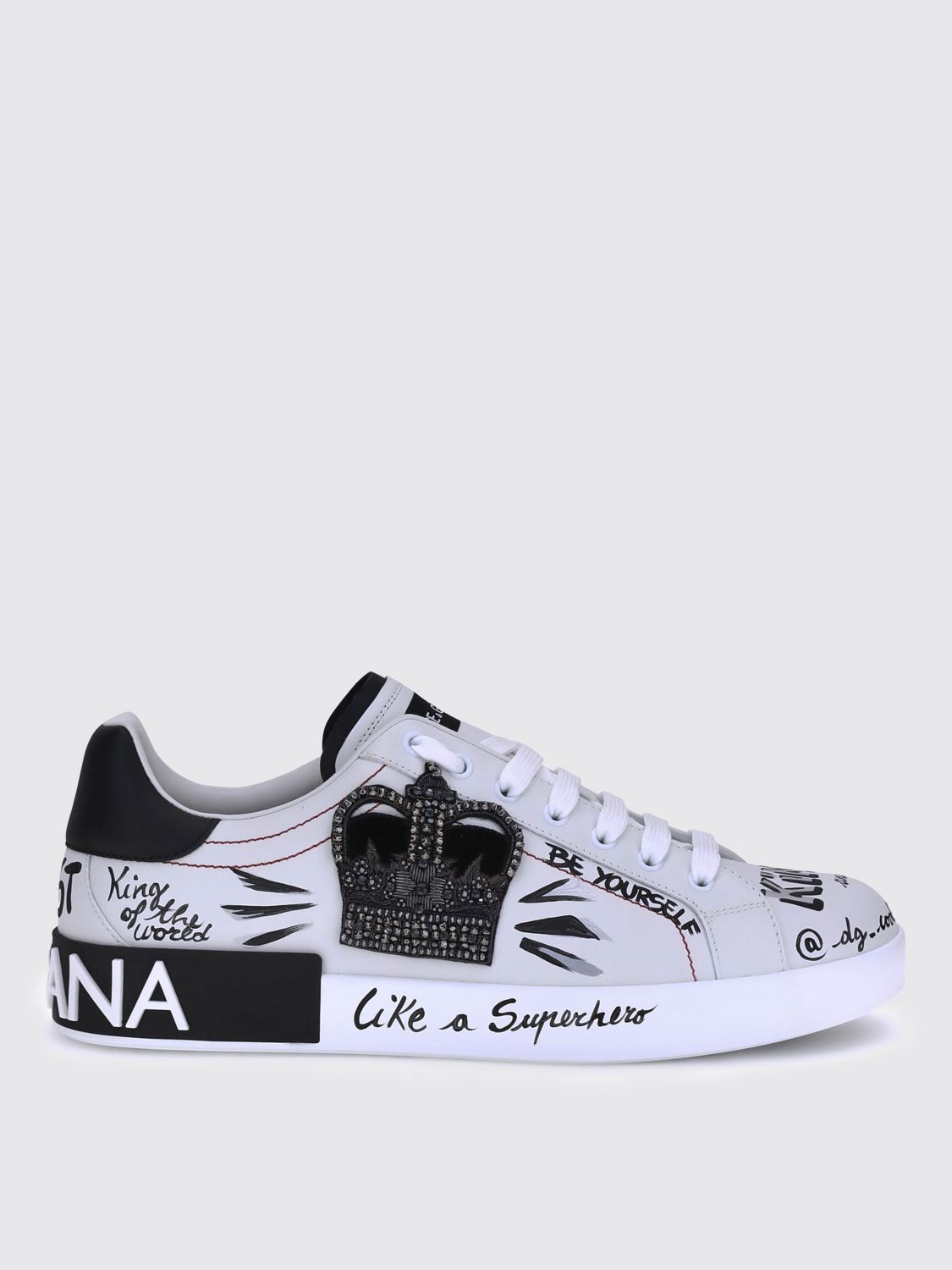 Dolce & Gabbana White Low Top Sneakers With Logo Patch On The Tongue And All-over Print In White