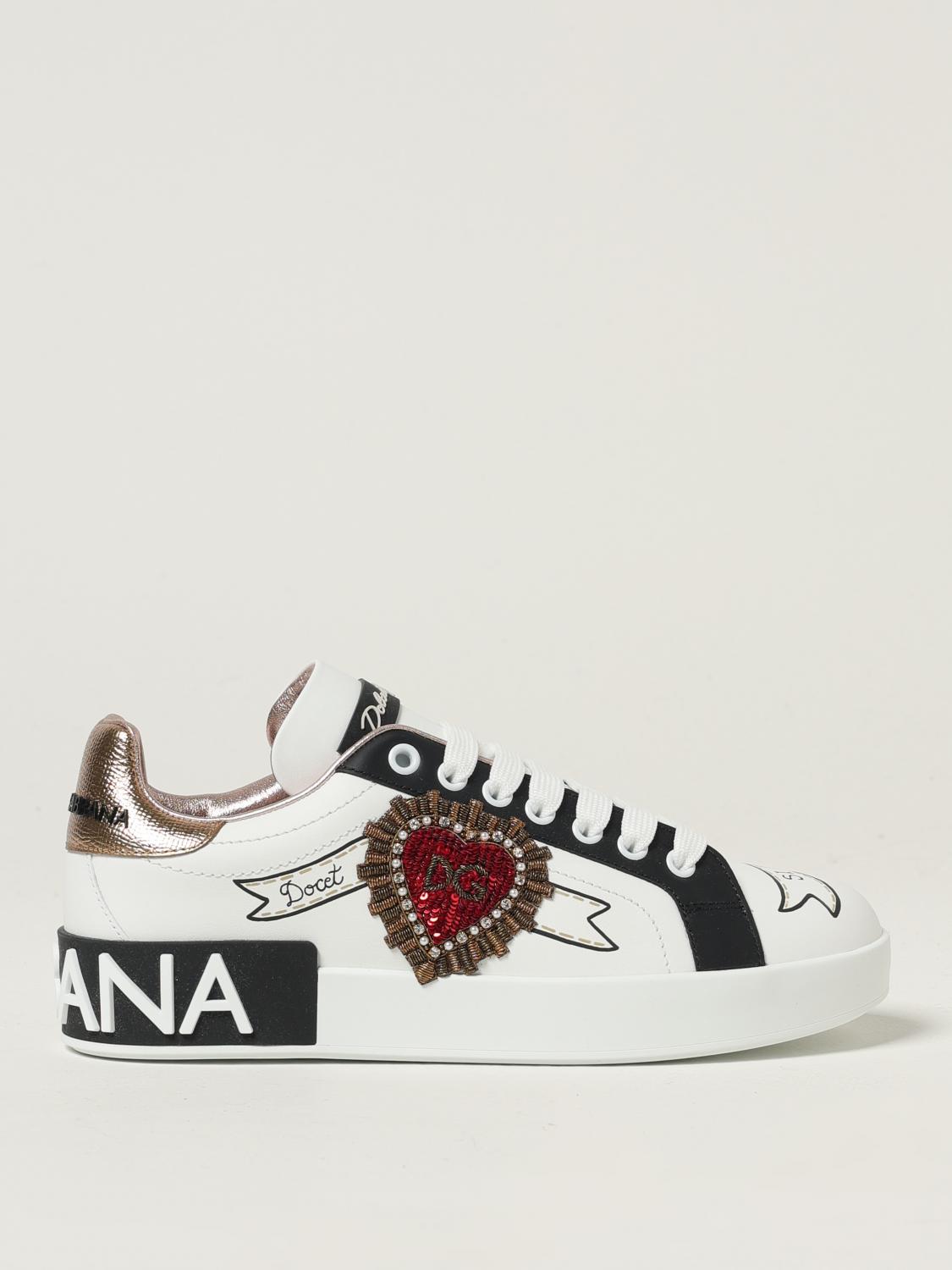 Dolce & Gabbana Portofino Logo-heart Leather Sneakers <br/> In White