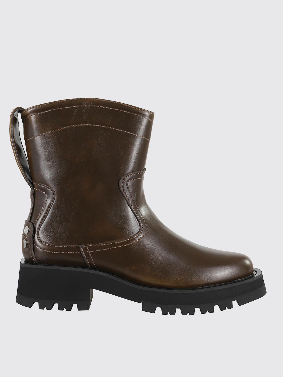 Ganni Studs Low Boot Crinkle In Brown