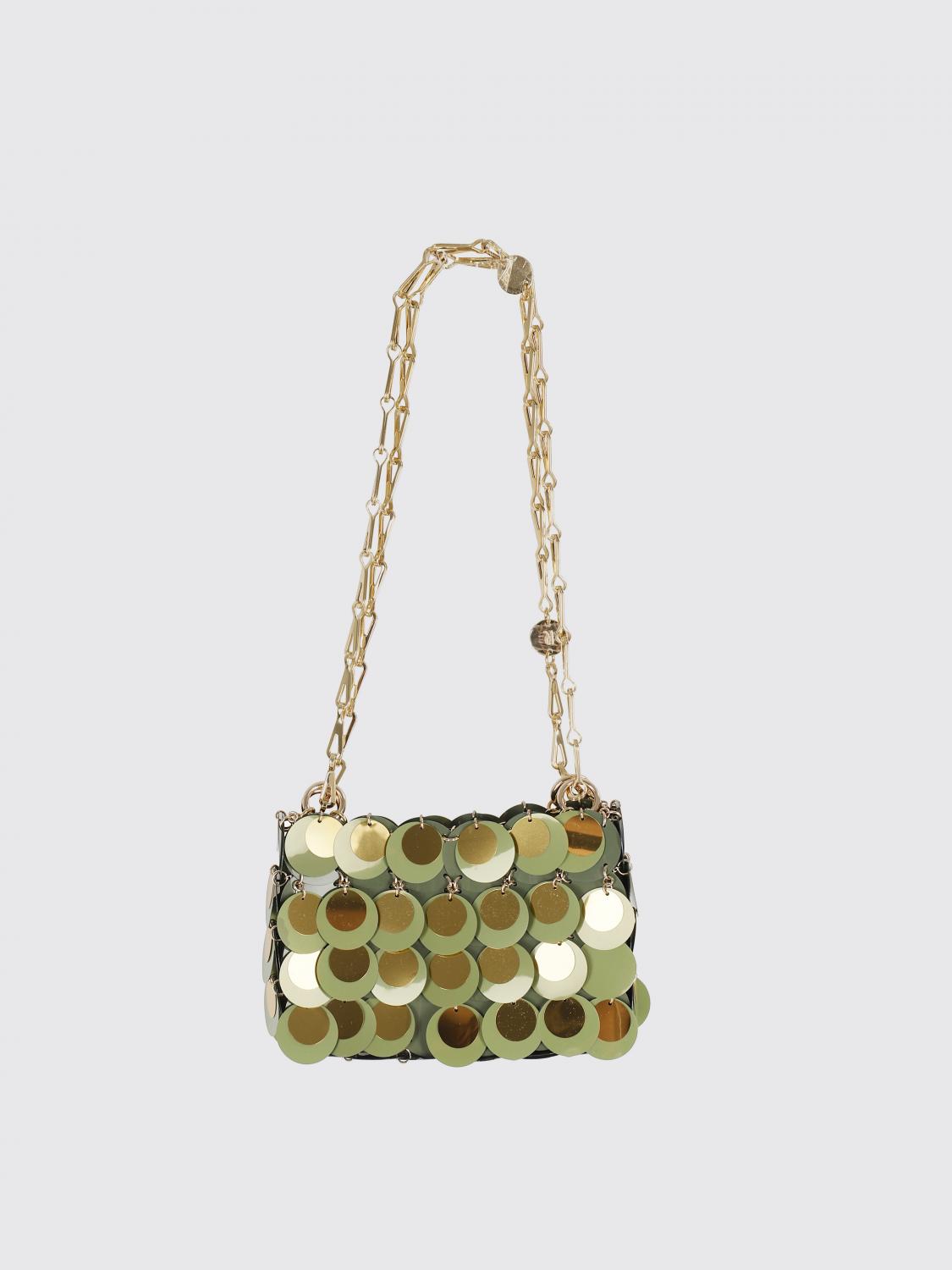 Rabanne Sparkle Sequined Satin Shoulder Bag In Green