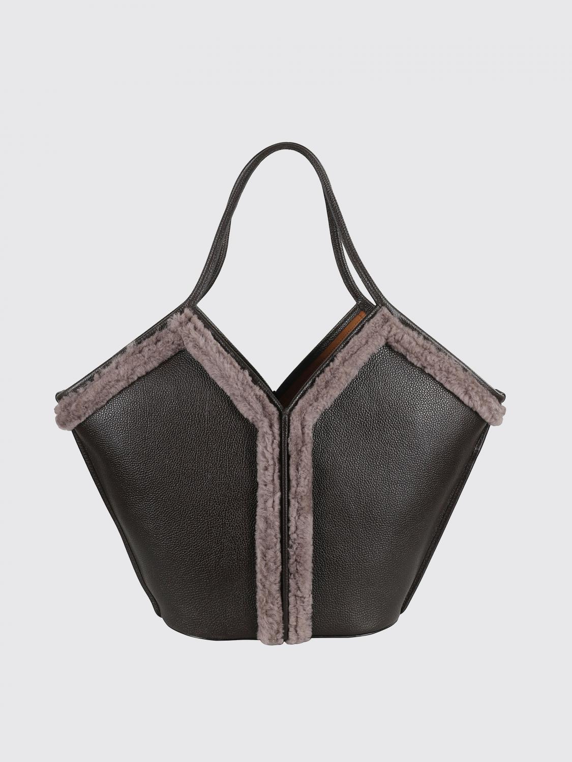 Hereu Calella Shearling Trimmed Leather Shoulder Bag In Black