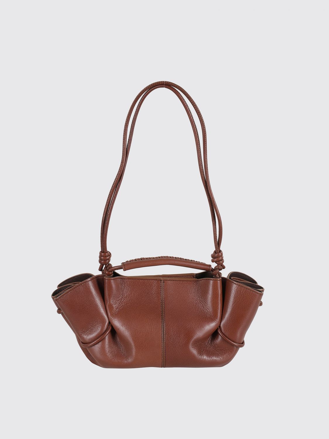 Hereu Mini Handbag With Curled Design And Braided Handle In Brown