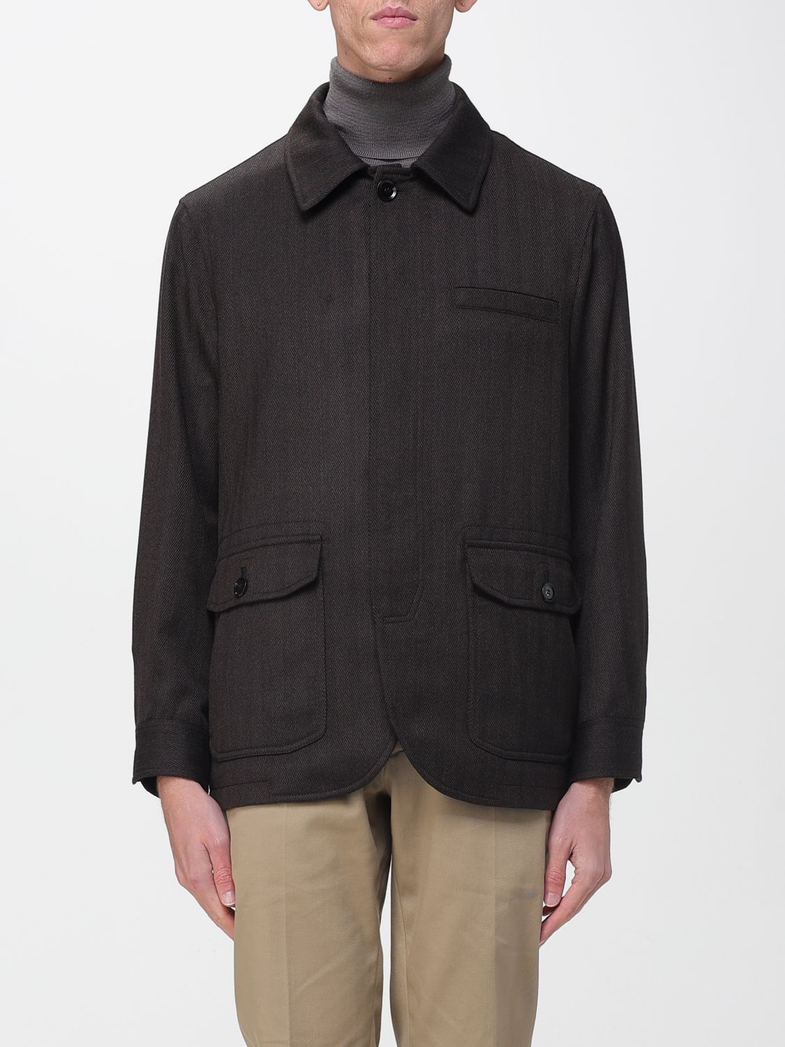 Brioni Herringbone Jacket In Brown