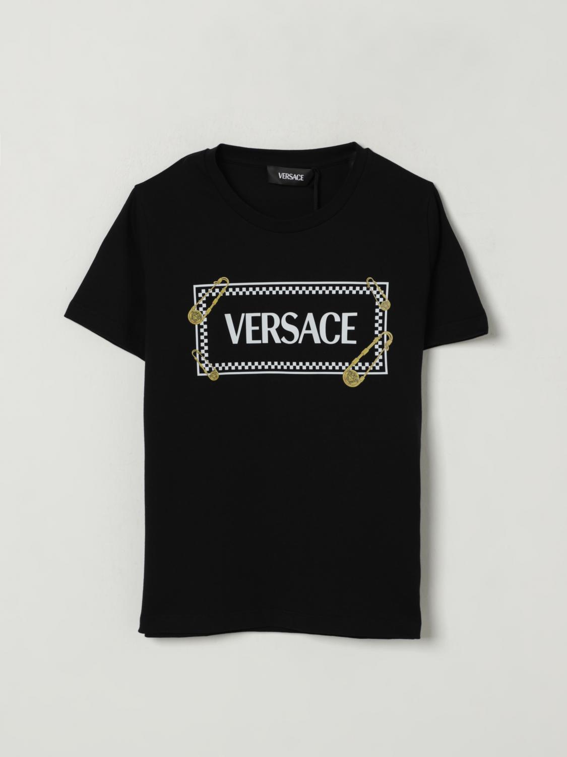 Versace Black T-shirt With 90 Vintage Logo And Pins For Kids In Black