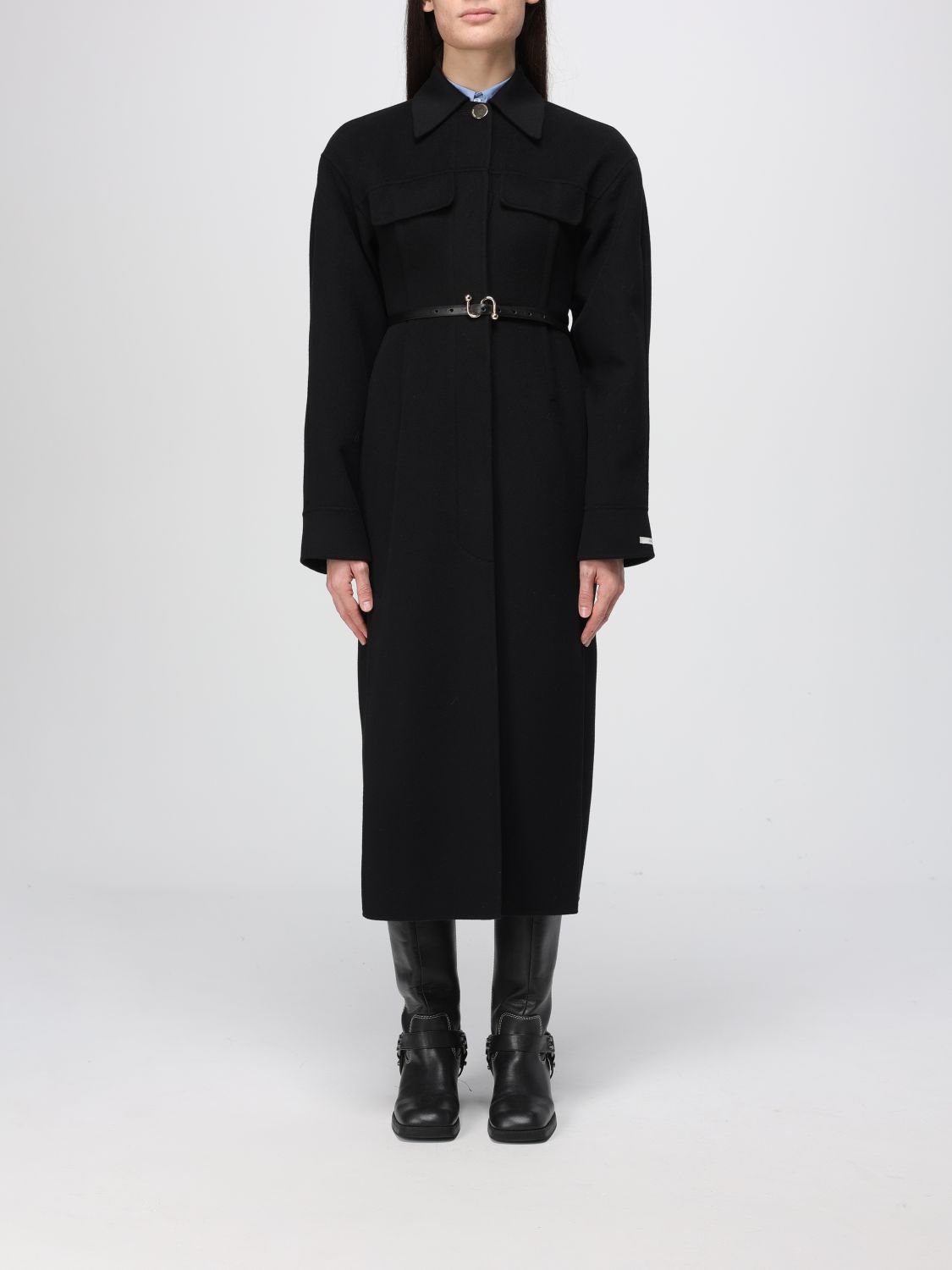 Sportmax Olio Belted Wool Long Coat In Black