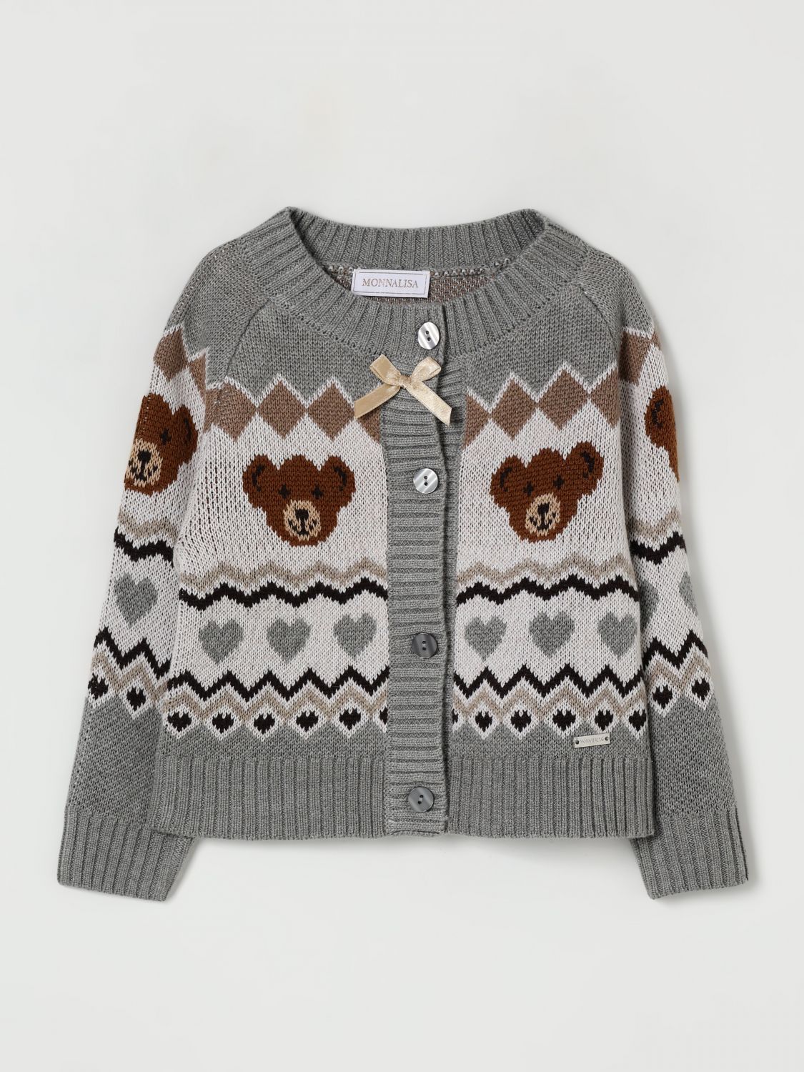 Monnalisa Button-up Cardigan In Gray