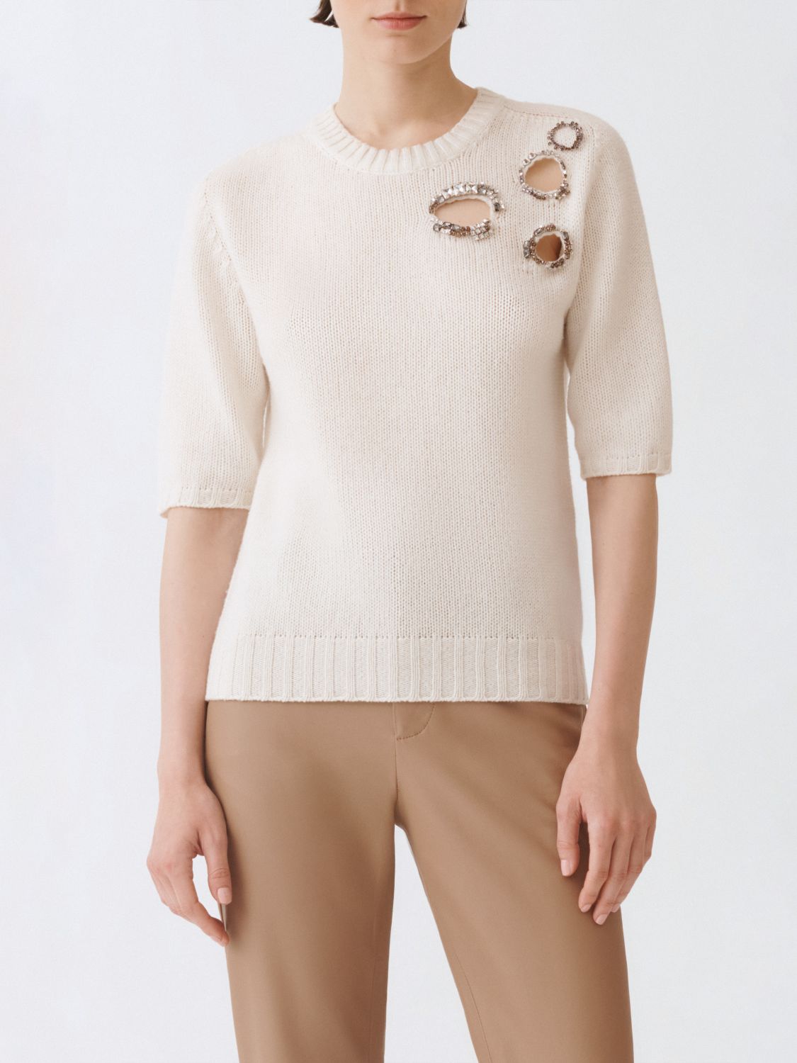 Fabiana Filippi Short Sleeve Sweater In Neutral