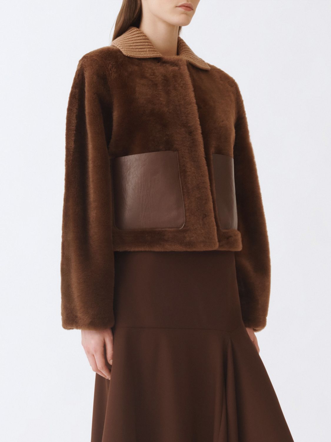 Fabiana Filippi Leather-panel Shearling Jacket In Brown