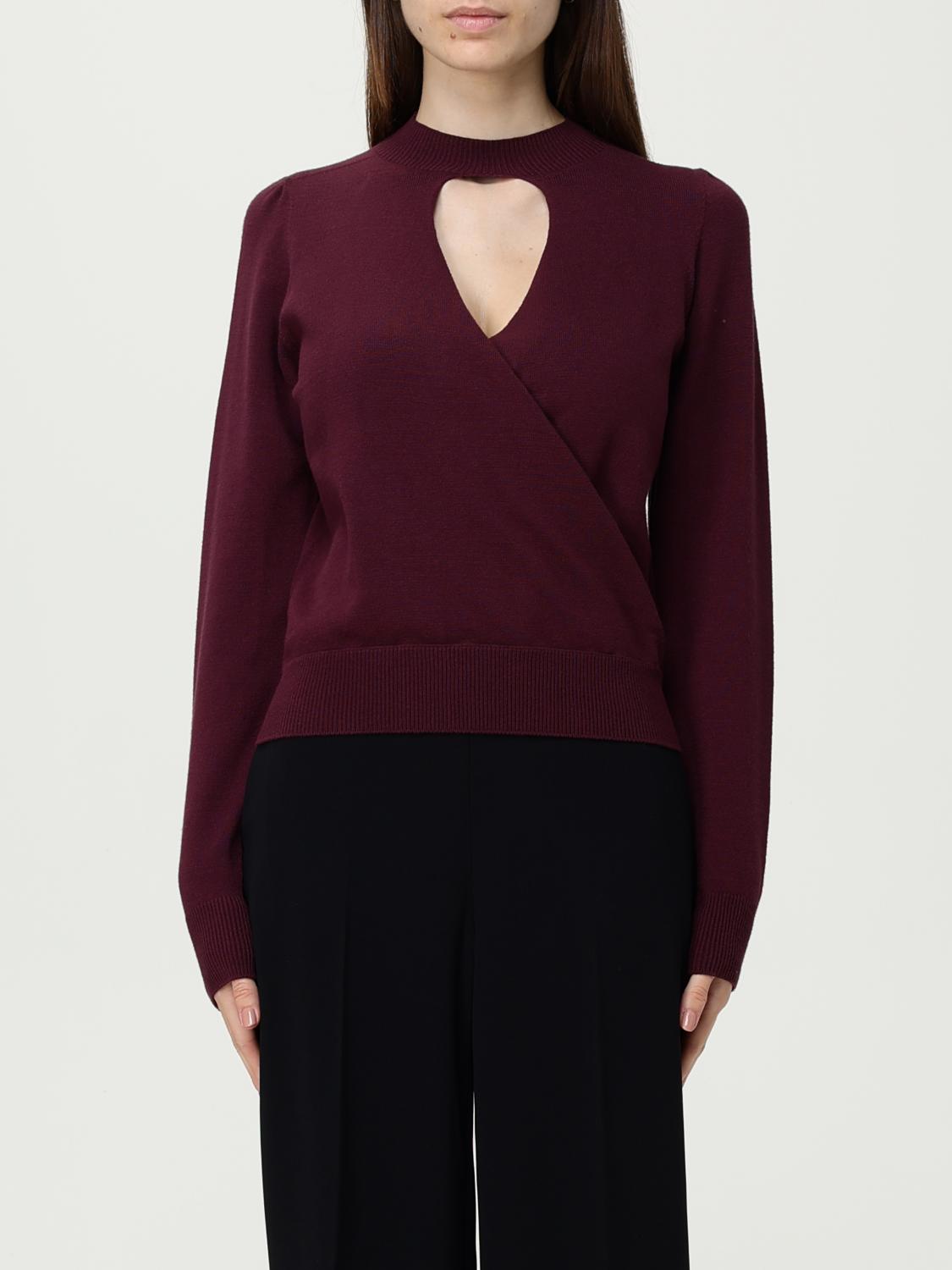 Twinset Twin-set Burgundy Knit Sweater With Keyhole Neck And Ribbed Hem In Purple