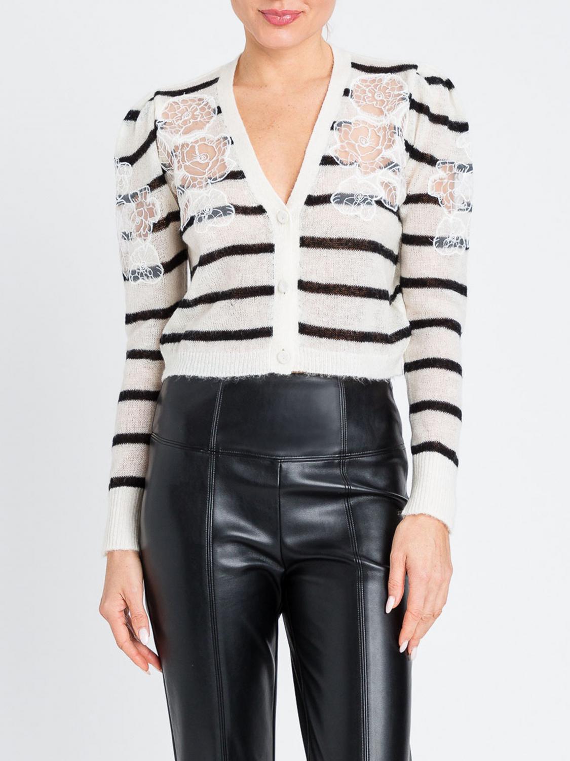 Twinset Twin-set V-neck Sweater With Floral-lace Embellishment In White
