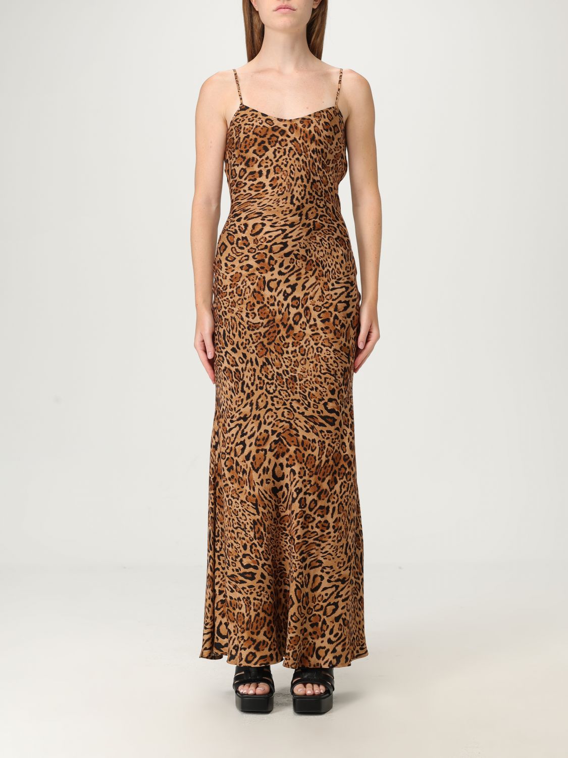 Twinset Leopard-print Slip Dress In Brown