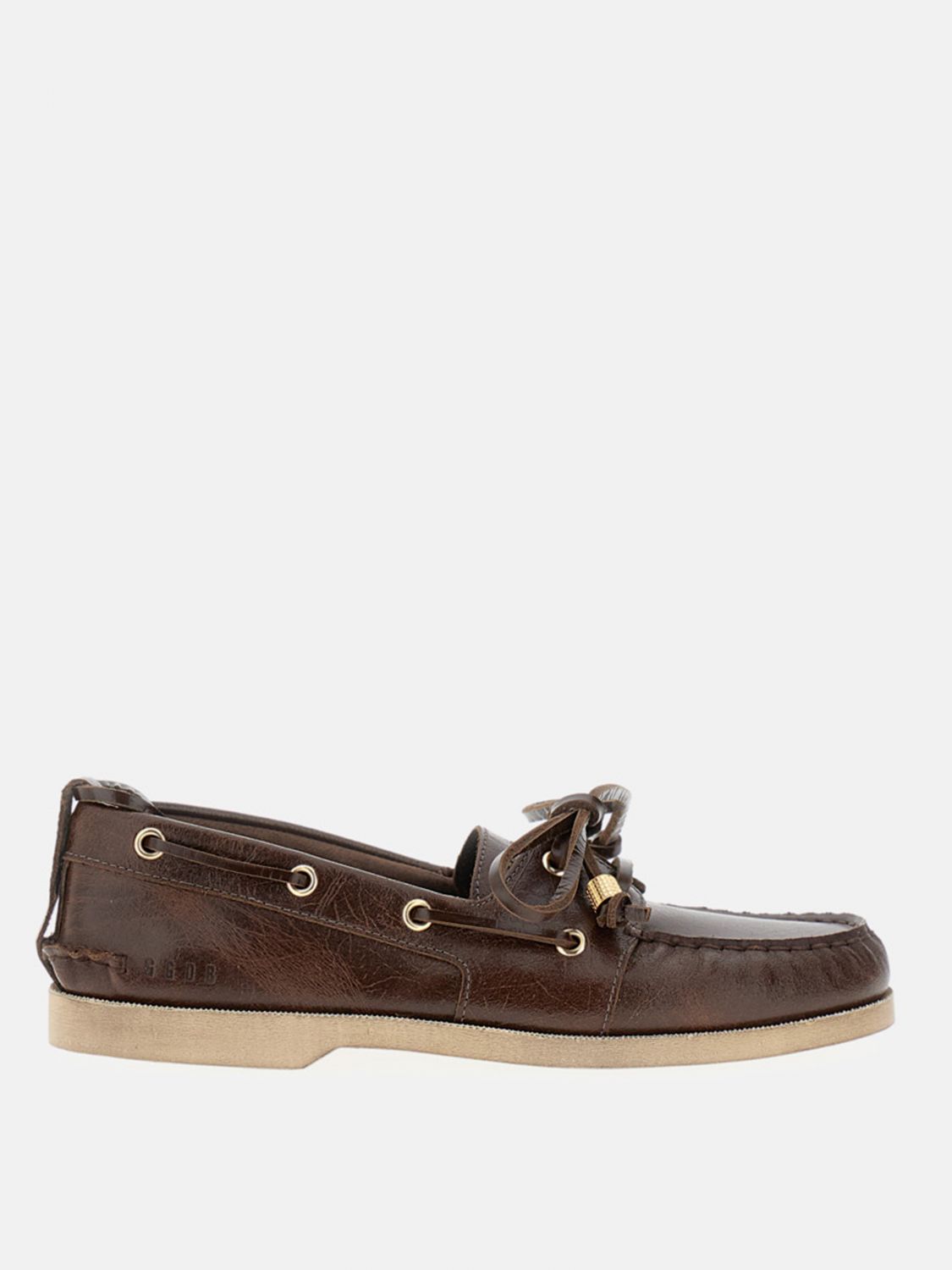 Golden Goose Leather Boat Loafer With Moccasin Toe In Brown