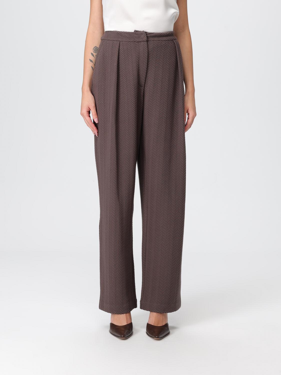 Emporio Armani Chevron-motif Pleated Straight Trousers In Brown