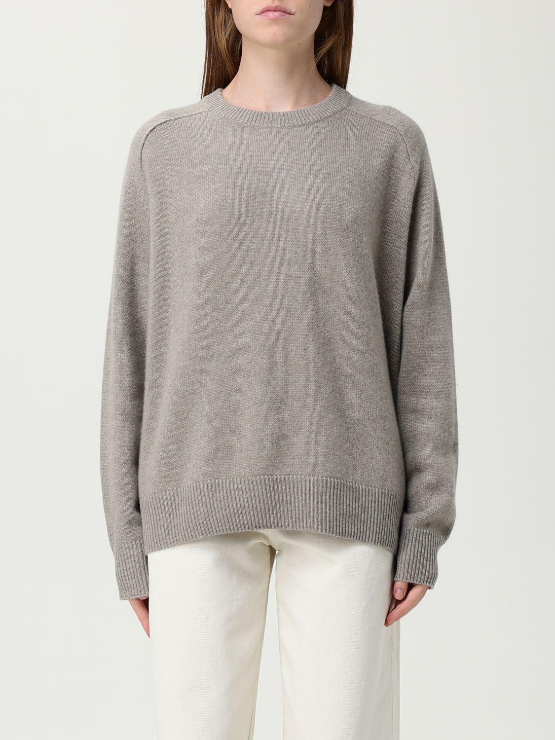 Soft Goat 'boyfriend' Grey Crewneck Sweater With Dropped Shoulders In Gray