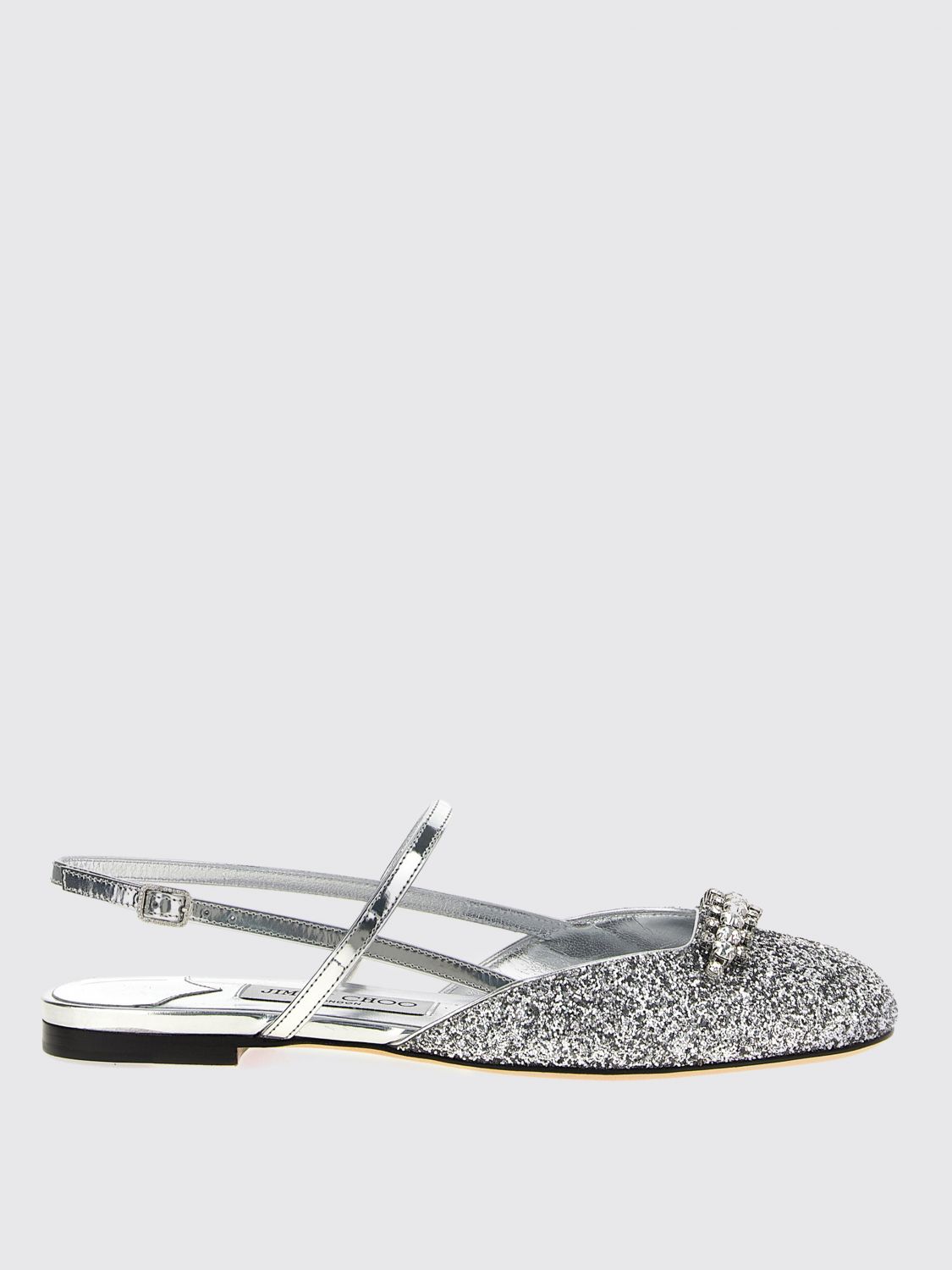 Jimmy Choo Glitter Pointed Toe Sandals With Embellished Detail In Silver