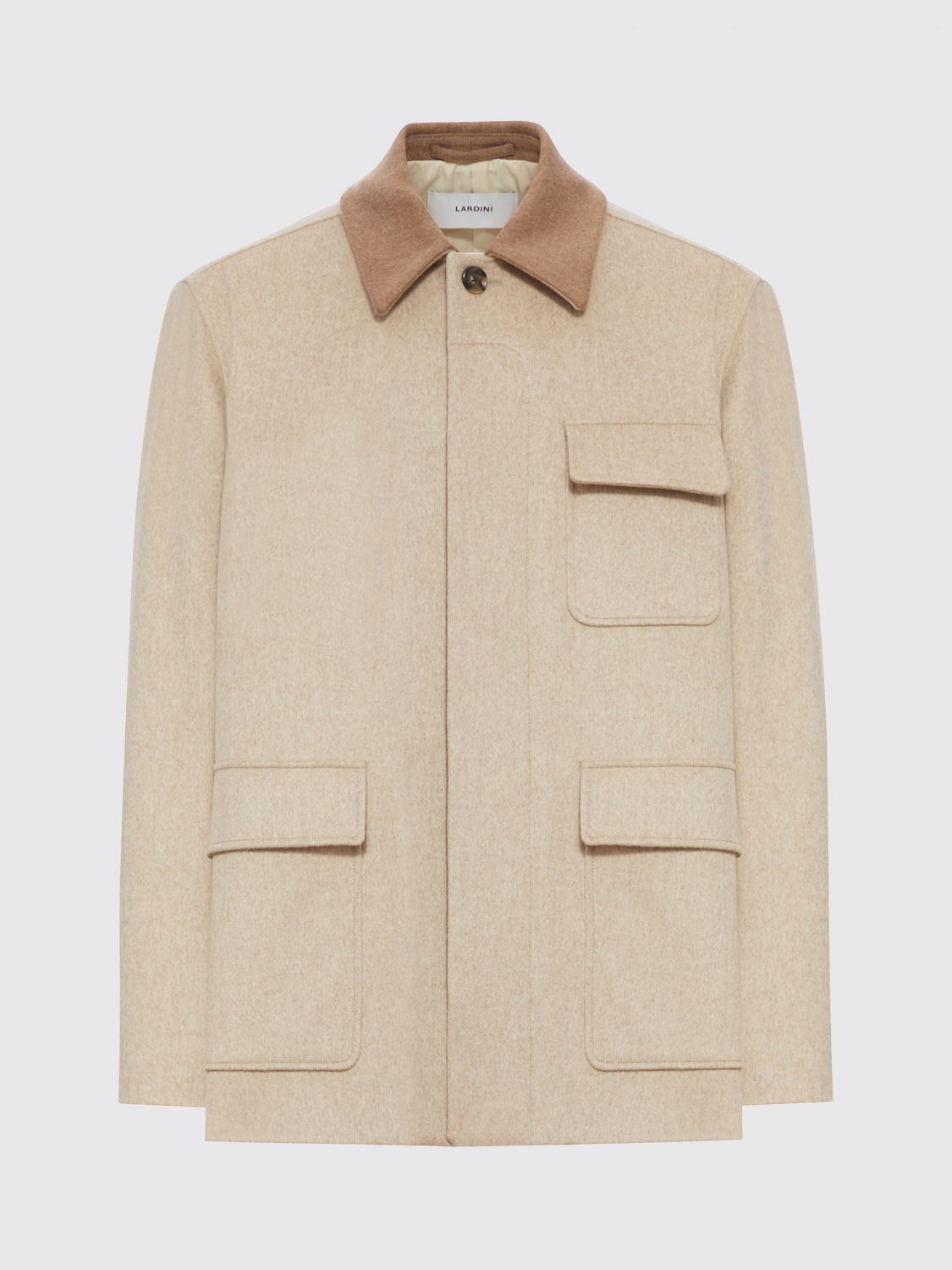 Lardini Wool Jacket With Contrasting Collar In Neutral