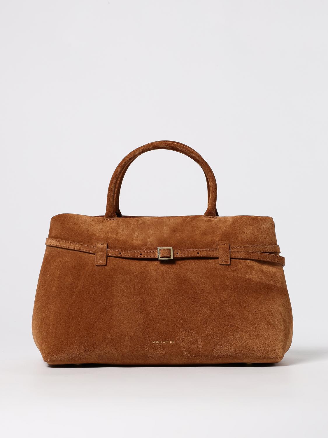 Manu Atelier Structured Suede Top Handle Tote Bag In Sand