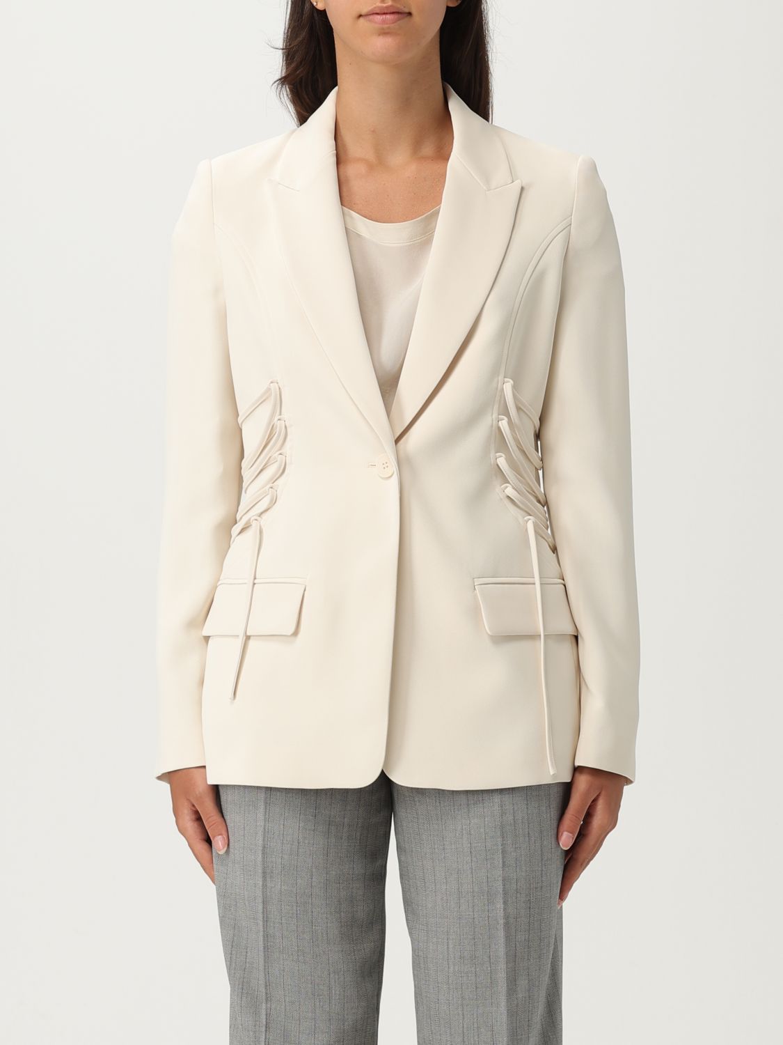 Twinset Lace-up Buttoned Blazer In Neutral