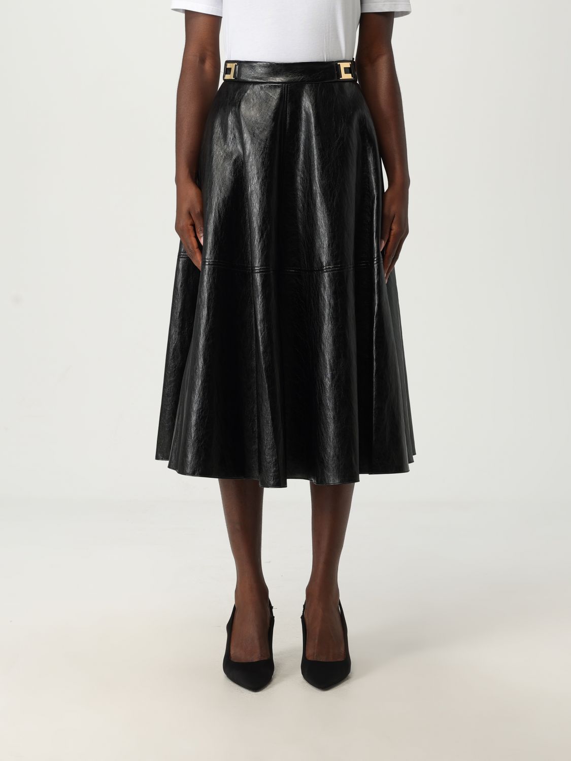 Elisabetta Franchi Flared Midi Skirt With High Waist In Black