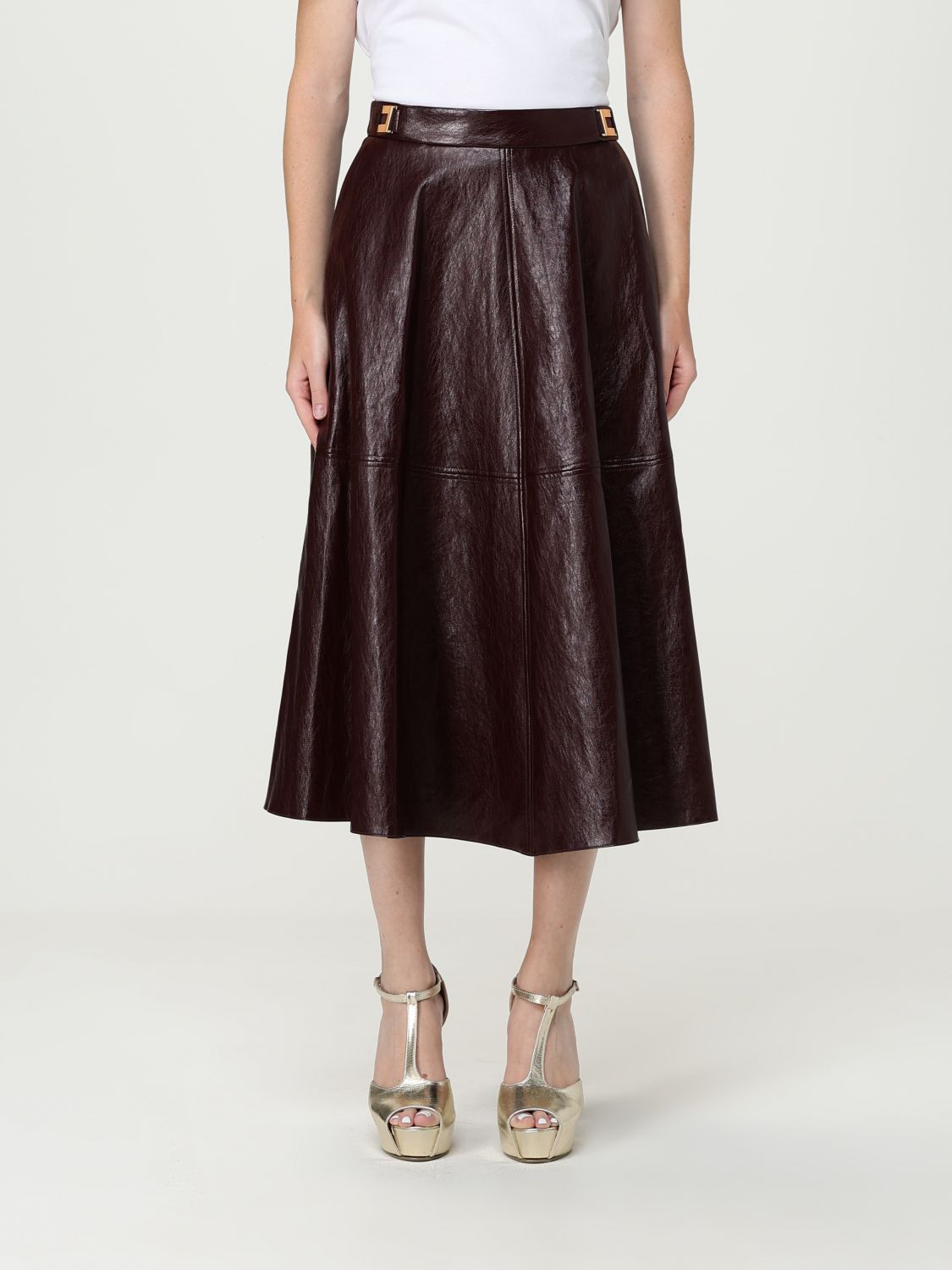 Elisabetta Franchi A-line Silhouette Skirt With Metallic Buckle Detail In Burgundy