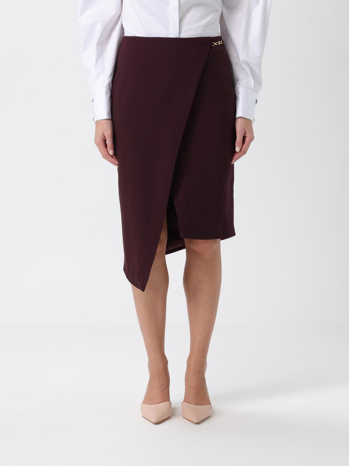 Elisabetta Franchi Asymmetrical Bordeaux Skirt With Wrap-style Front In Burgundy