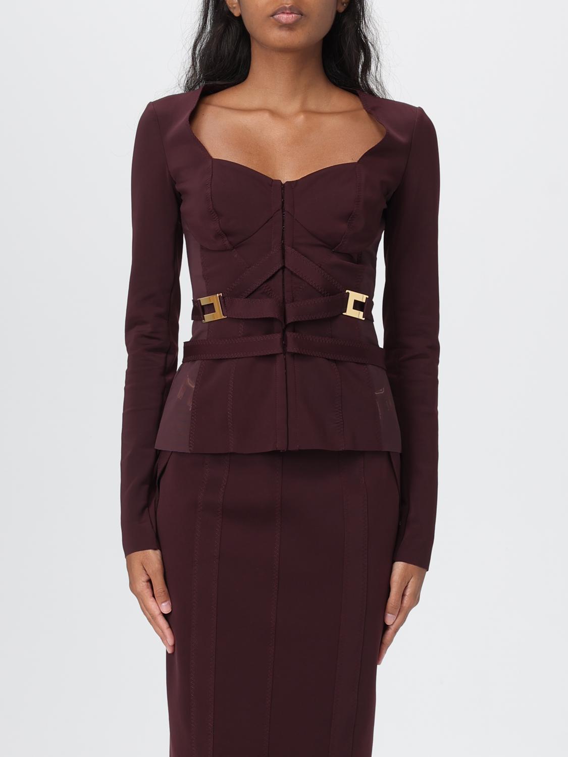 Elisabetta Franchi Bielastic Blazer With Sweetheart Neckline In Brown