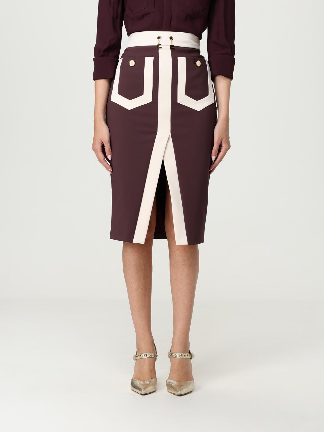 Elisabetta Franchi Patch-pocket Midi Skirt In Brown