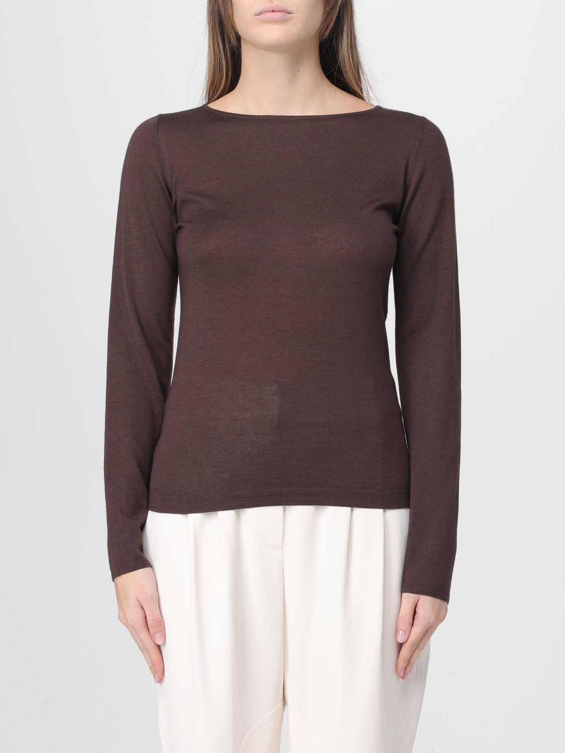 Brunello Cucinelli Cashmere Boat-neck Sweater Ribbed Texture In Brown