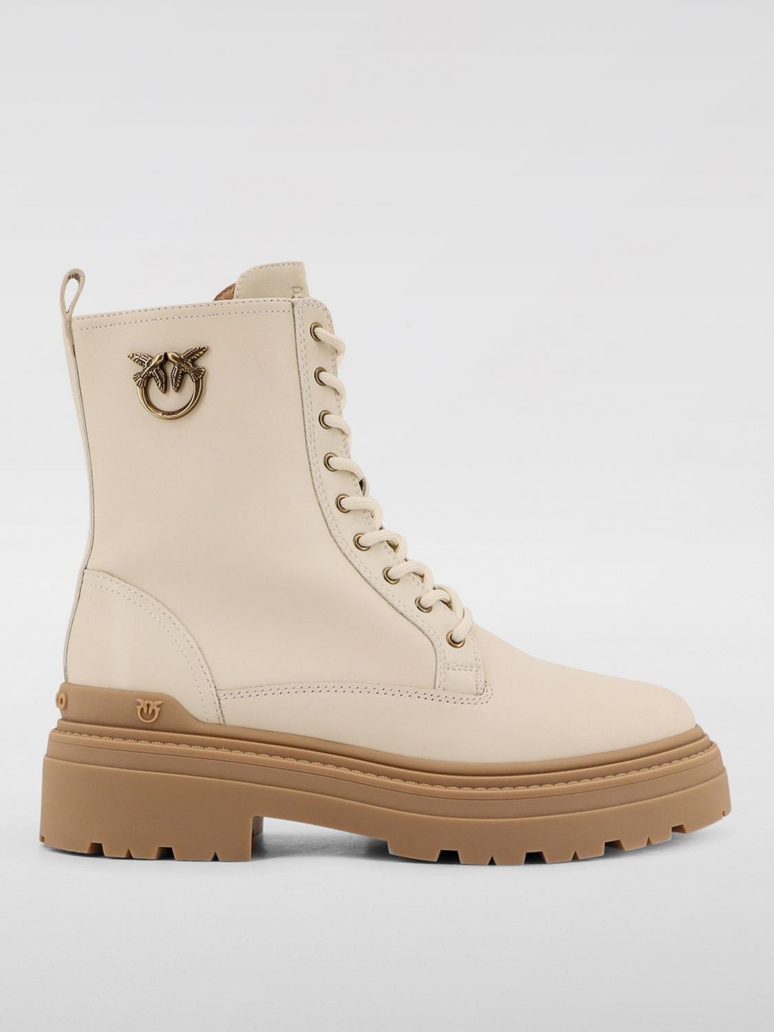 Pinko Ankle-high Leather Boots With Gold Hardware Detail In White
