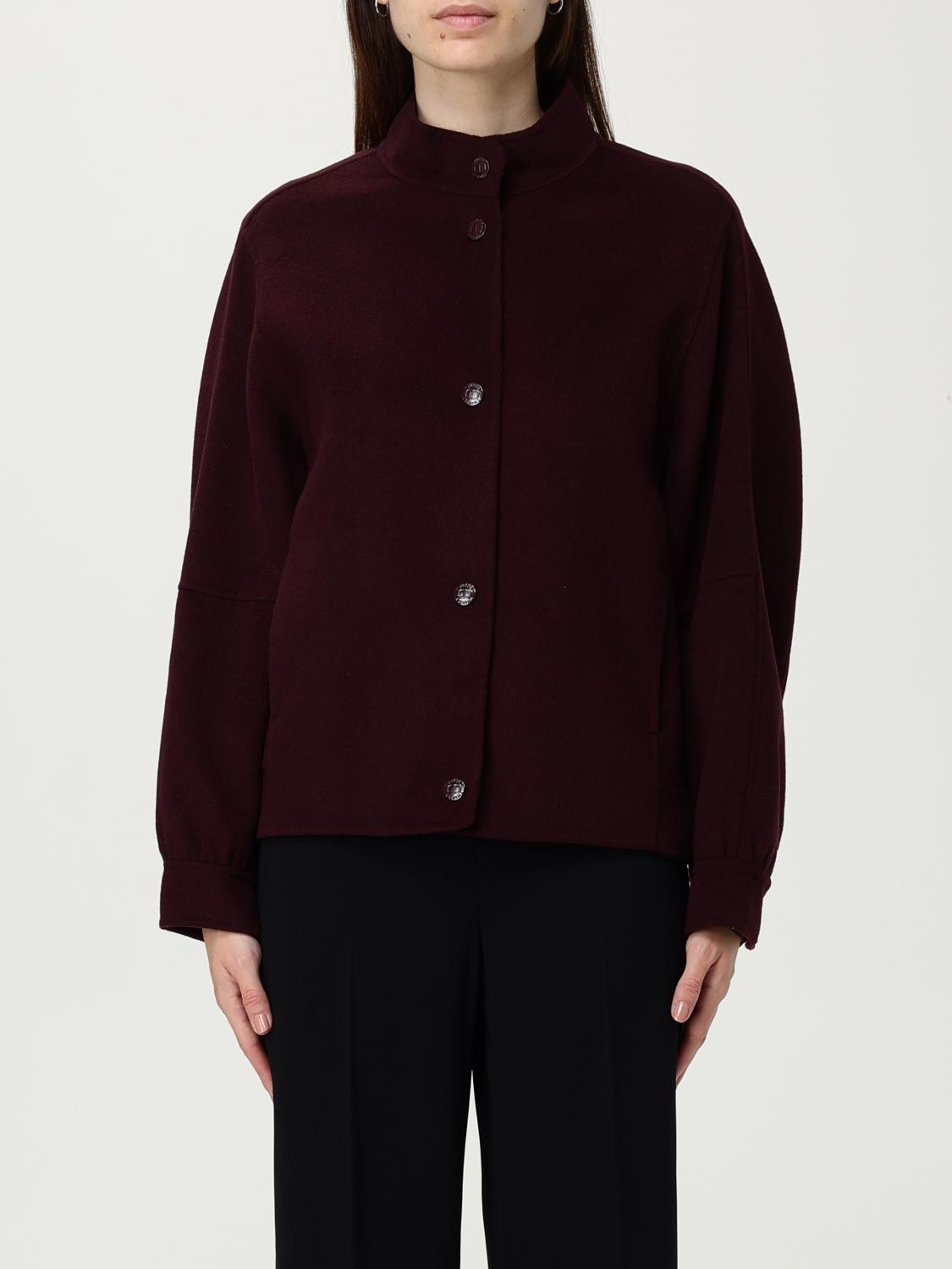 Twinset Snap-button Crew-neck Jacket In Burgundy