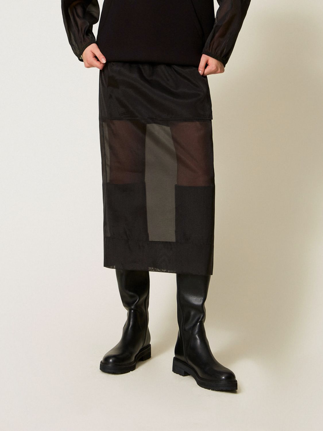 Twinset Jupe Mi-longue En Organza In Black