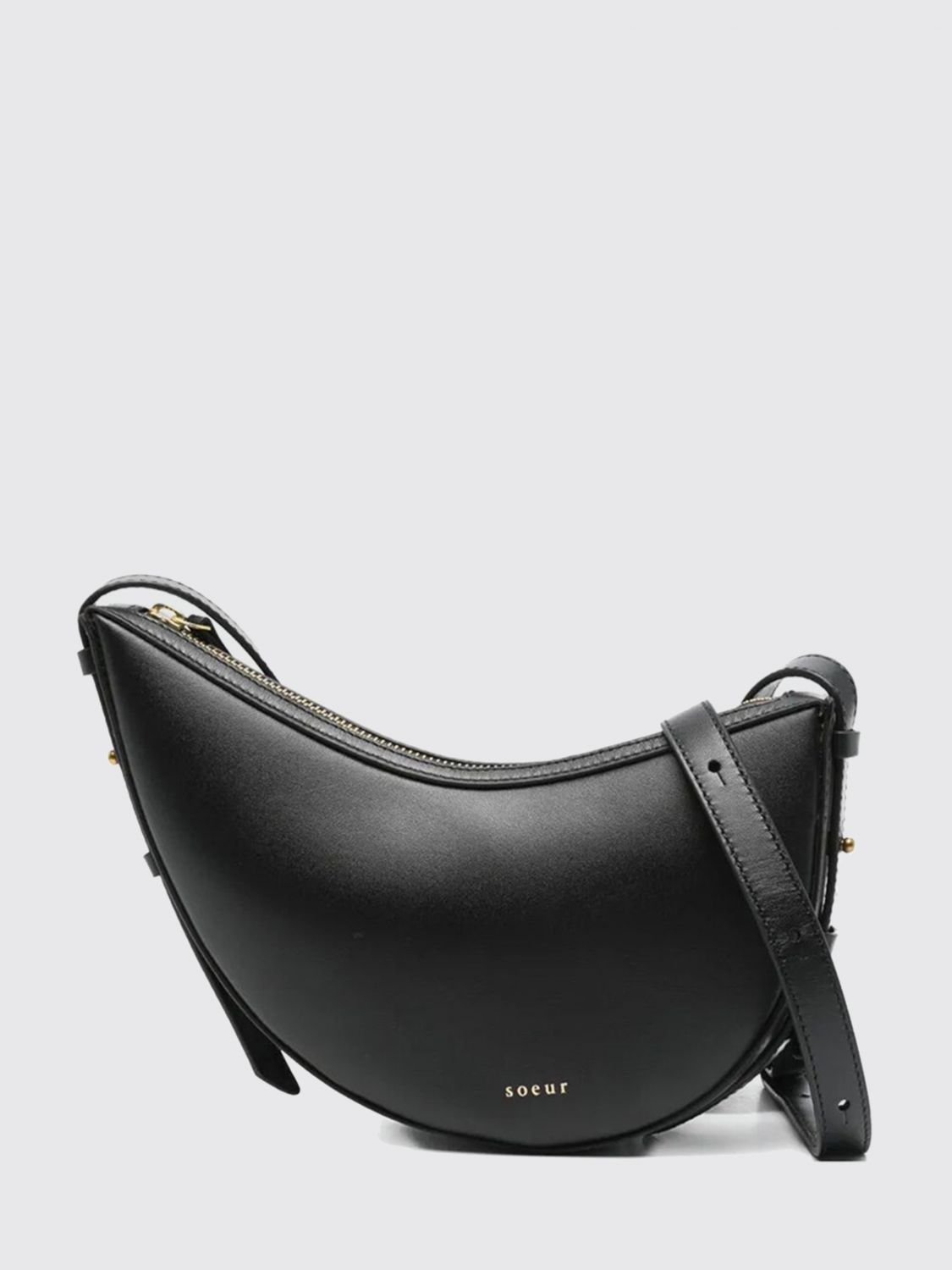 Soeur Contemporary Crescent-shaped Black Leather Shoulder Bag In Black