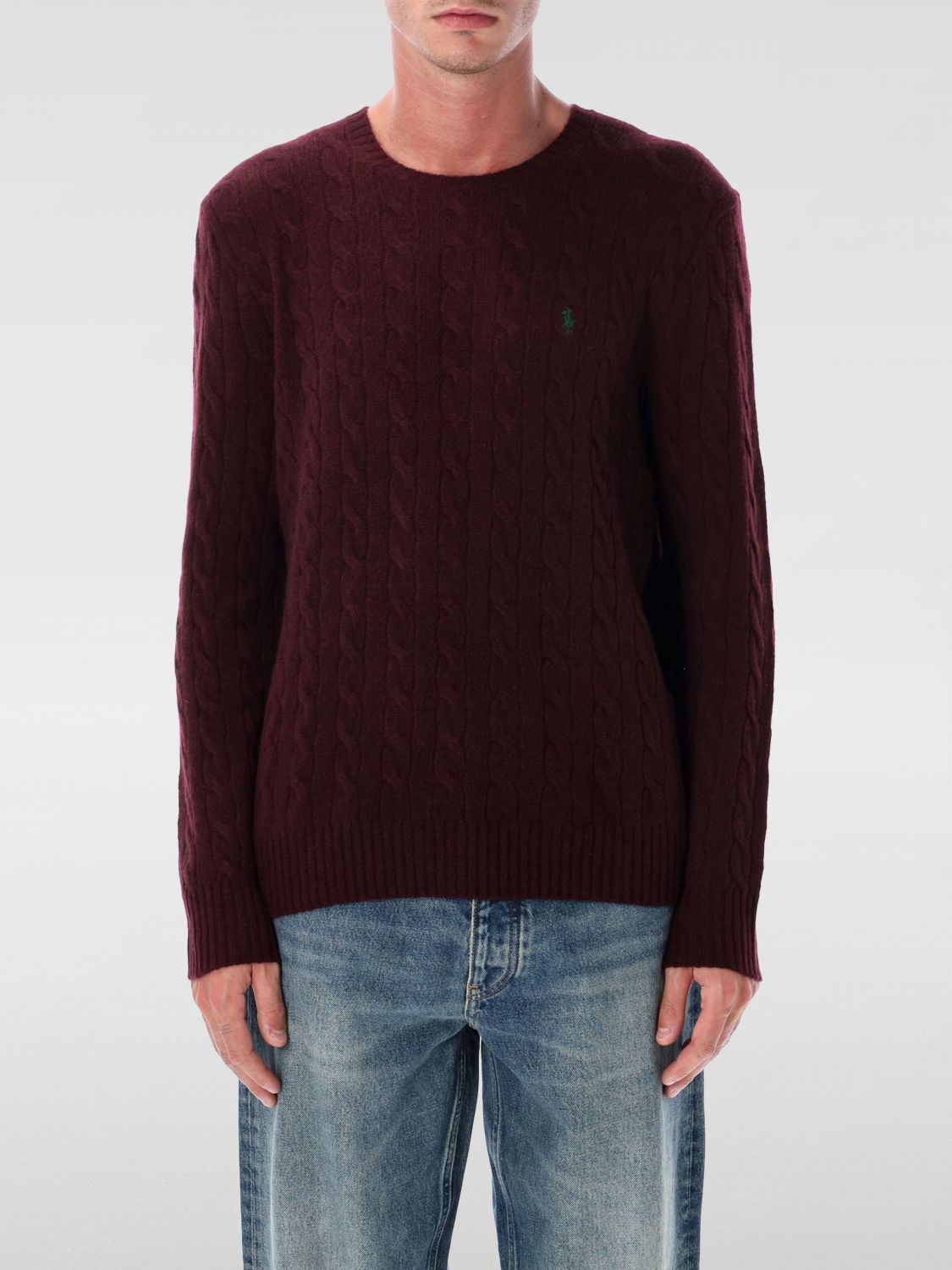 Polo Ralph Lauren Wool And Cashmere Cable Knit Sweater In Burgundy