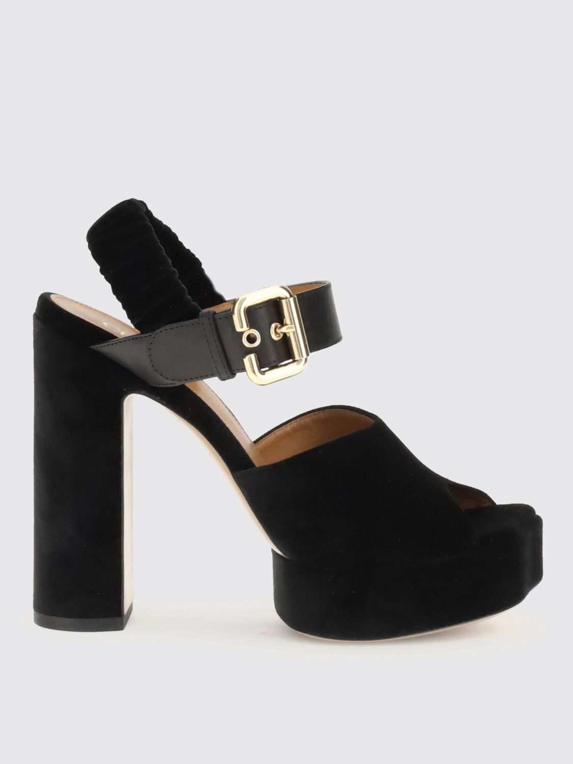 Chloé Paddington Leather-trimmed Velvet Platform Sandals In Black