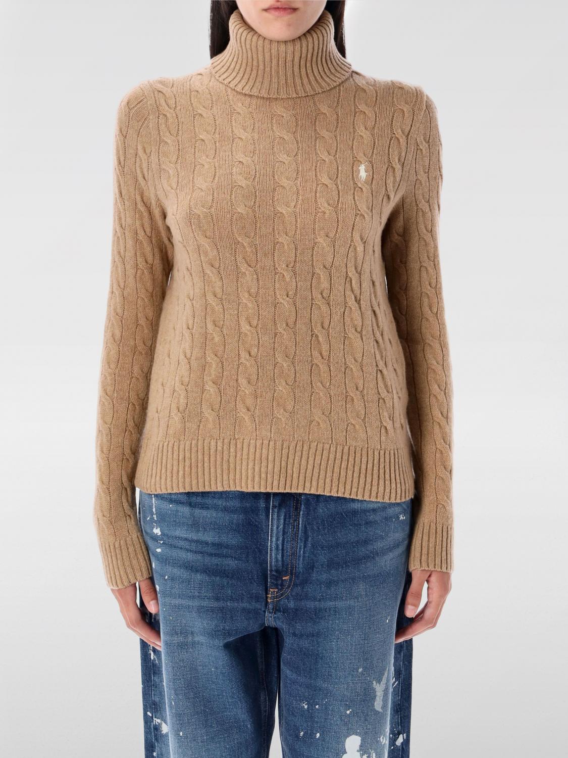 Polo Ralph Lauren Cable Knit Turtleneck Sweater In Brown