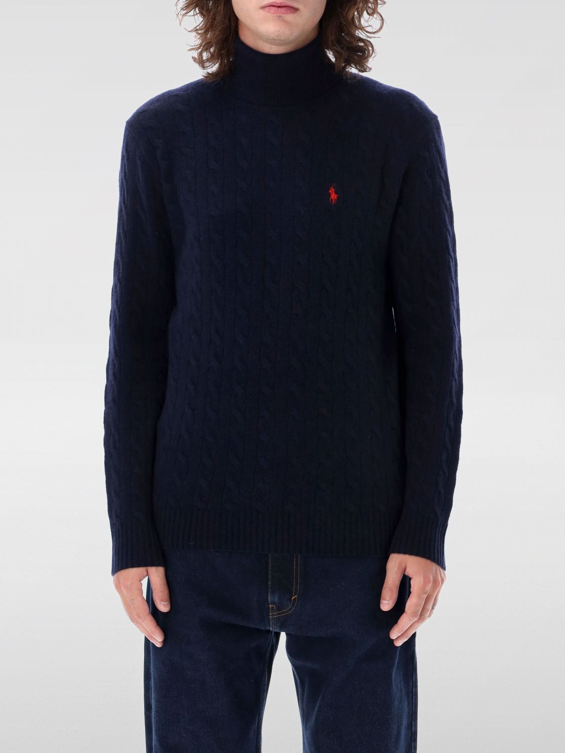 Polo Ralph Lauren Cable Knit Turtleneck Sweater In Blue