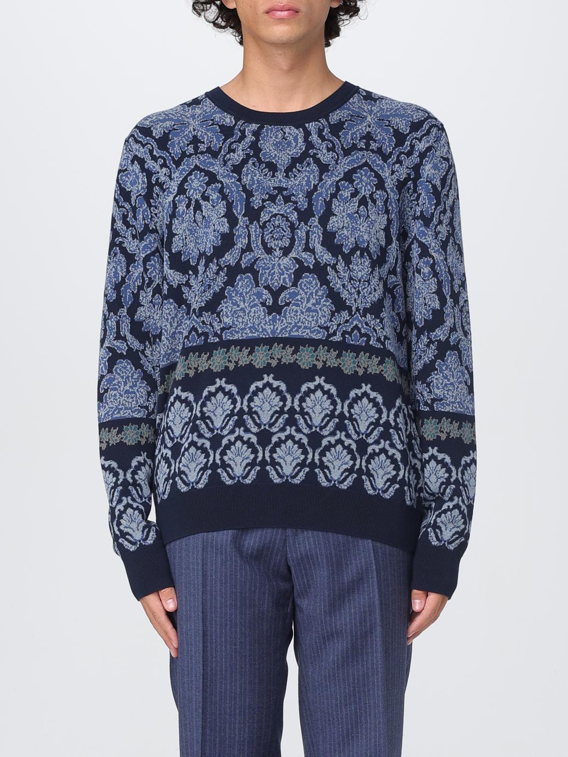 Etro Crew Neck Sweater Intricate Pattern In Blue