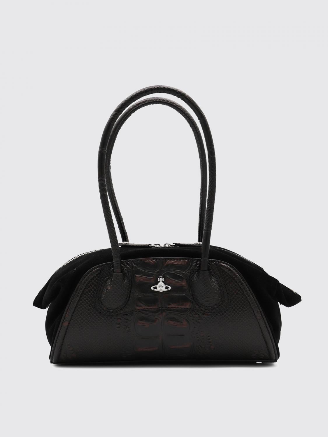 Vivienne Westwood Two-tone Leather And Suede Small Shirley Shoulder Bag In Brown