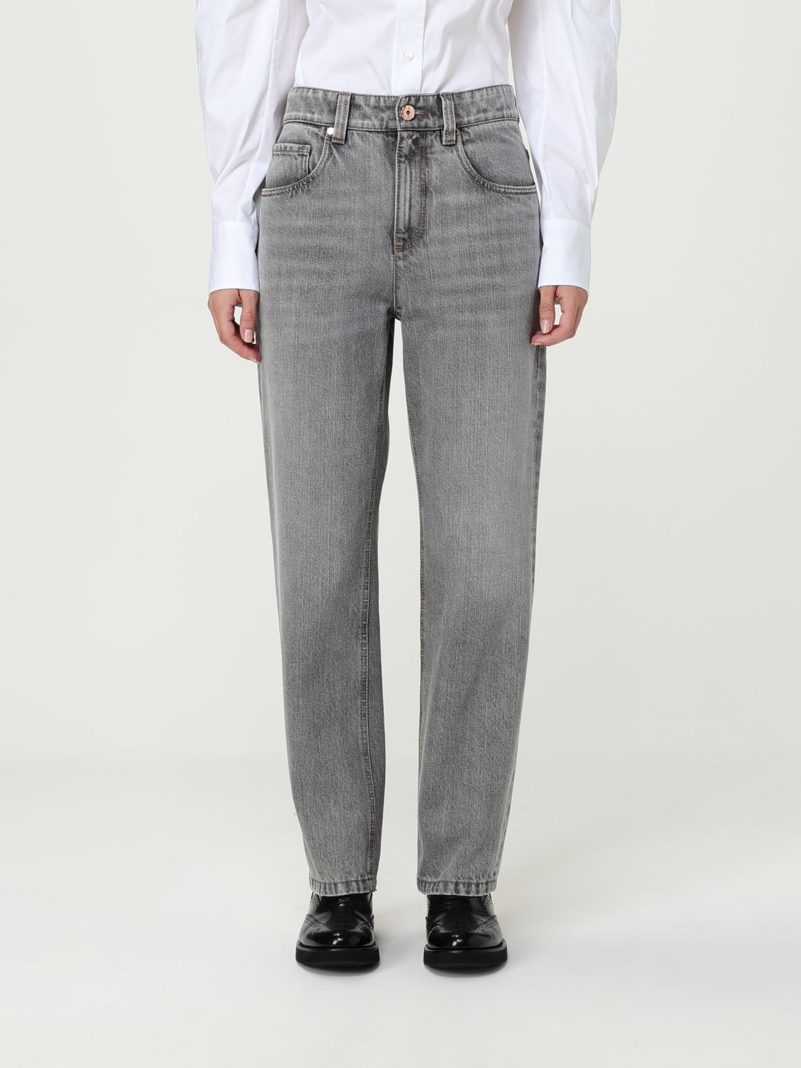 Brunello Cucinelli Button Fitted Jeans In Gray