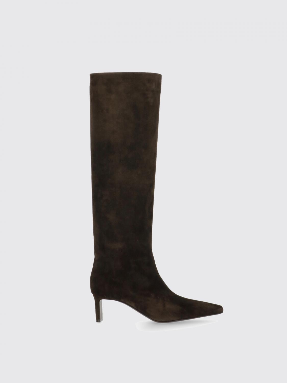 Khaite Knee-high Brown Suede Leather Boots In Black